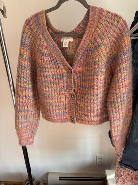 Jessica Simpson Pastel Multicolor Cropped Button-Front Cardigan